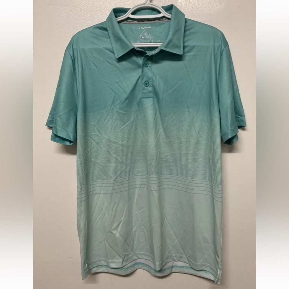 Flag & Anthem Golf Polo Shirt Medium Teal Green White Short Sleeves Stretchable